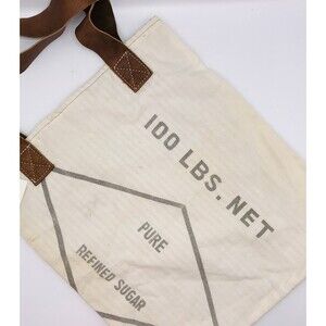 Grainsack Tote Bag, Leather Crossbody Strap, Vintage, Reclaimed Feedsack, Sugar